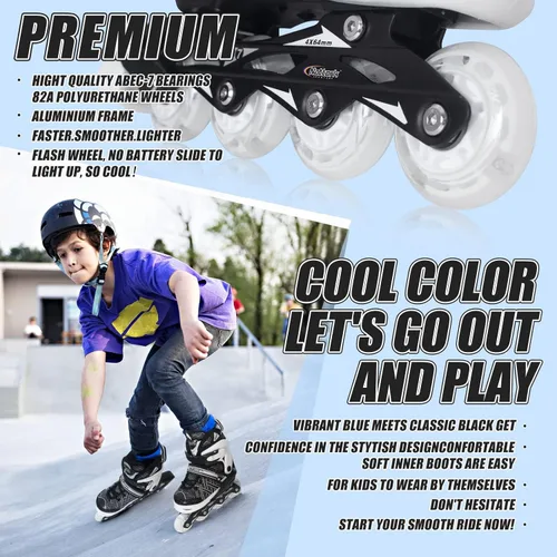 Miniatura 3 de Nattork Patines en línea ajustables para niños y niñas, azul negro rojo con ruedas iluminadas, patinaje sobre ruedas juvenil para principiantes de 3
