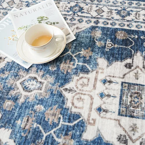 Miniatura 3 de Alfombra lavable para pasillo, de cocina, para entrada, alfombra suave vintage, antideslizante para interiores, para baño, sala de estar y Azul