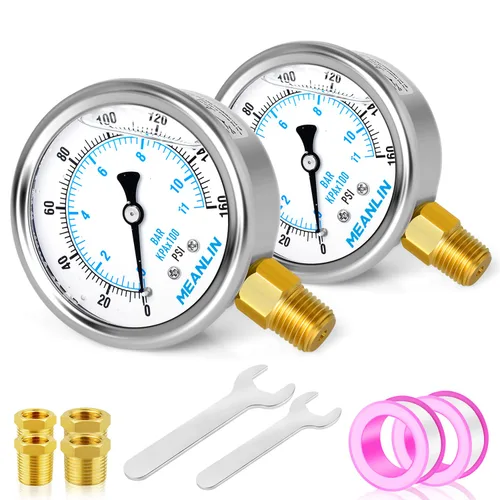 Miniatura 23 de MEANLIN MEASURE - Manómetro de acero inoxidable, relleno de líquido, esfera con cara de 2.5 pulgadas, NPT de 1/4 de pulgada, agua, aceite y gas