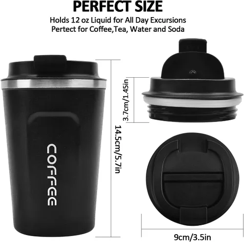 Miniatura 4 de Vaso térmico de acero inoxidable de 12 onzas con aislamiento al vacío, taza de viaje a prueba de derrames con tapa, para mantener caliente/café