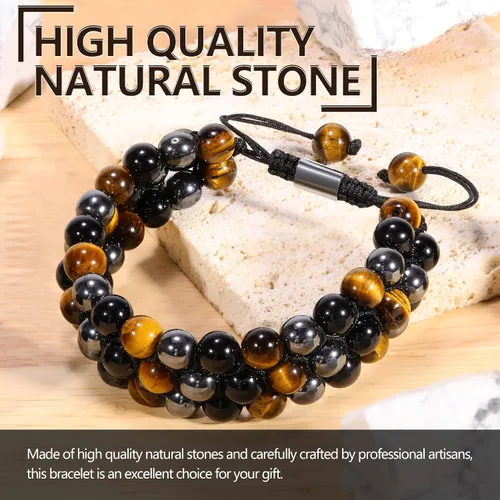 Miniatura 4 de Pulsera de Triple Protección - Para Protección - Trae Suerte y Prosperidad - Hematita - Obsidiana Negra - Ojo de Tigre - Pulsera de Piedra