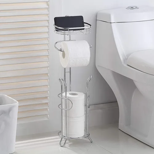 Miniatura 3 de Portarrollos de papel higiénico SunnyPoint para baño, soporte pesado con reserva y estante, el área de reserva tiene suficiente espacio para cromado