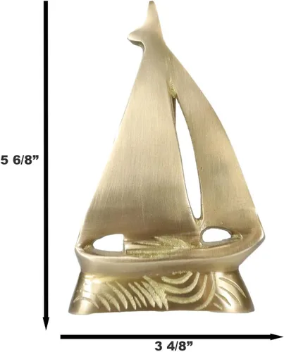 Miniatura 2 de Ebros Gift Escultura de metal de latón dorado para puerta de velero con placa de golpe integrada de 6 pulgadas de alto, barco azul marino