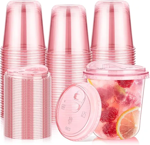 Miniatura 11 de KesaPlan Paquete de 50 vasos de plástico azul de 12 onzas con tapas para sorber, vasos de vino desechables sin popote para café helado, cócteles