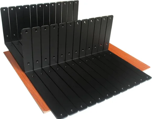 Paquete de 24 soportes de hierro en L, negro, 12 pulgadas de largo x 8 pulgadas de alto x 1.5 pulgadas de ancho, 13/64 pulgadas de grosor, para