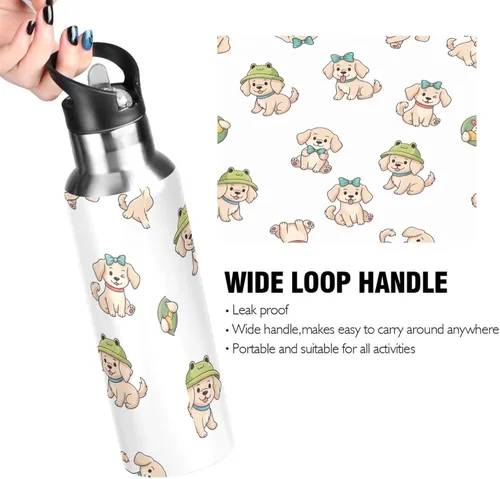 Miniatura 4 de Cute Cartoon Dogs White Insulated Stainless Steel Water Bottle with Straw 20 Oz Leakproof Water Bottles, BPA-Free Sports Water Bottle with Straw