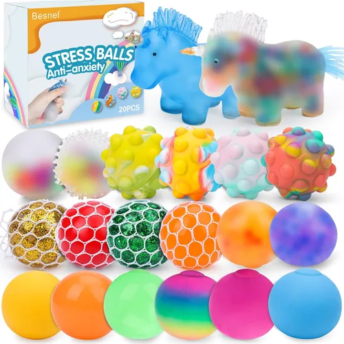 Paquete de 20 bolas antiestrés, bolas esponjosas, bolas para apretar para adultos, bolas de alivio del estrés, rellenos de caja de premios,