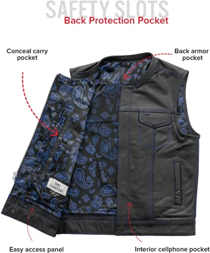 Miniatura 5 de First Mfg Co - The Cut - Chaleco de cuero para motociclista para hombre