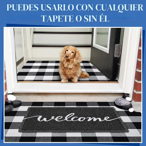 Miniatura 5 de Geelin 2 tapetes de 30 x 18 pulgadas, 43 x 27.5 pulgadas, color blanco y negro, para puerta delantera, entrada exterior, puerta de bienvenida