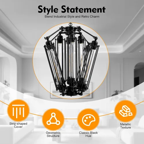 Miniatura 6 de Candelabro retro de 8 luces, lámpara colgante de metal industrial, lámpara colgante Steampunk lámpara colgante de estructura geométrica lámpara