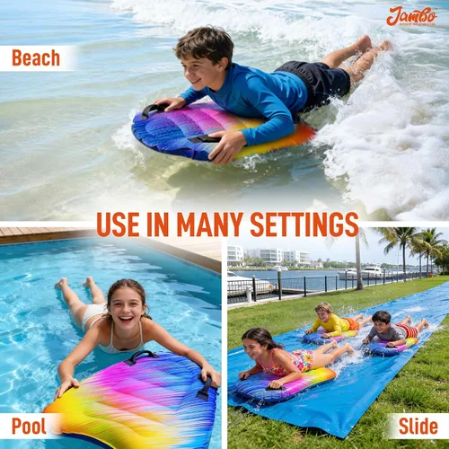 Miniatura 3 de JAMBO Tabla de surf inflable con asas, tabla de boogie para playa, tabla de surf flotante, flotadores de piscina, juguete de playa para niños