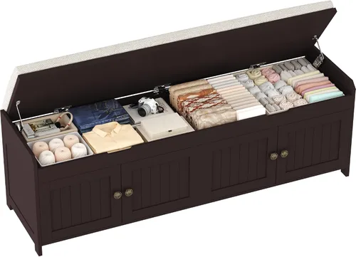 Miniatura 15 de HOMEFORT Banco para Zapatos de 30" con Almacenamiento de Tapa Elevable, Banco de Entrada con Asiento Acolchado, Banco de Madera para Pie de Cama