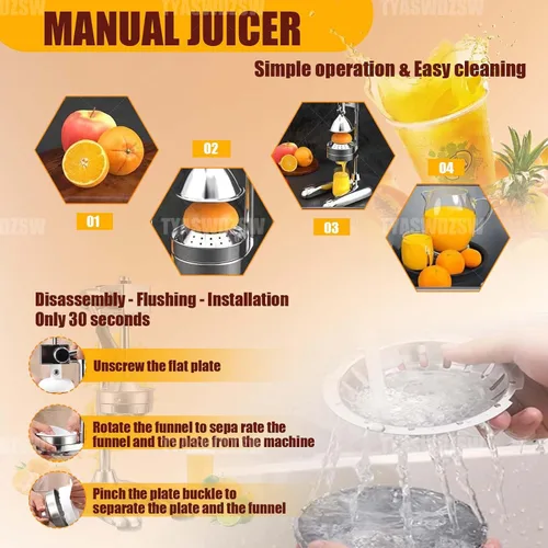 Miniatura 6 de Heavy Duty Stainless Steel Citrus Juicer Manual Press - Commercial Hand Squeezer Pomegranate juice extractor for Lemon Orange Lime Pomegranate High