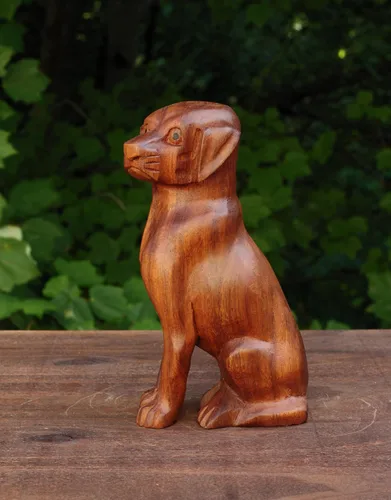 Miniatura 3 de G6 Collection Estatua de perro de madera tallada a mano de 8 pulgadas, escultura artística, decoración rústica para el hogar, decoración hecha a