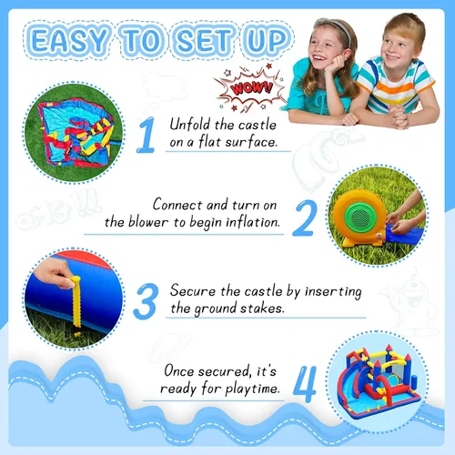 Miniatura 7 de Casa de Rebote Inflable Casa de Saltos Inflable para Niños de 3 a 12 años para Interior y Exterior, Casa de Rebote de Agua 9 en 1 con Tobogán