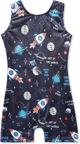 Miniatura 101 de HOZIY - Leotardos de gimnasia con pantalones cortos brillantes para niñas pequeñas; estampados de unicornio, aurora, arco iris, sirena, dinosaurio