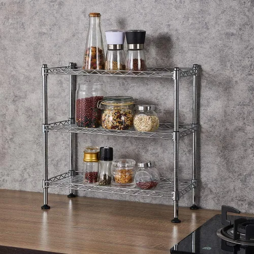 Miniatura 2 de Estantería de 3 niveles, estantería de alambre ajustable, estante de almacenamiento resistente, estante de esquina de metal para cocina, sala