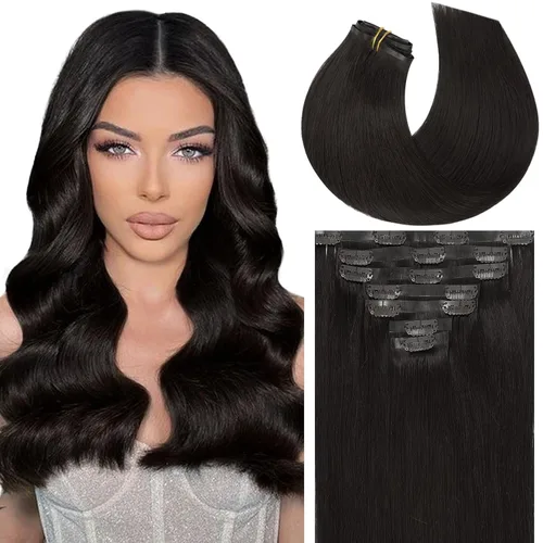 Miniatura 13 de Caliee Extensiones de cabello con pinzas de cabello humano 14 pulgadas Color 1 Negro azabache trama doble invisibles Extensiones de cabello humano