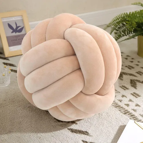 Miniatura 44 de Almohada Bola de Nudo Gris, Almohada Decorativa Hecha a Mano, Cojín Redondo Suave Anudado para Sofá y Dormitorio, Linda Decoración del Hogar