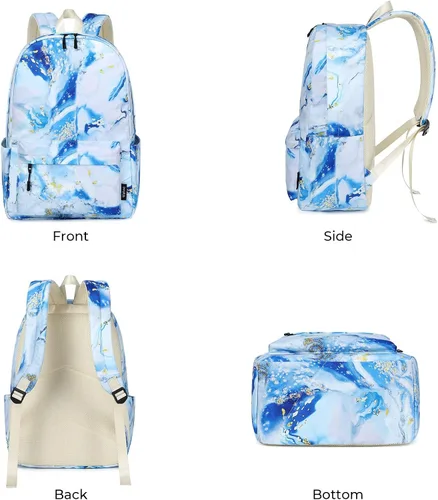 Miniatura 3 de Imyth Mochila para adolescentes y niñas, regalo escolar, bolsa de almuerzo, bolsa de lápices 3 en 1 (azul mármol)