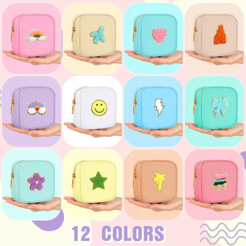 Miniatura 5 de Sumind Bolsa de maquillaje de parches de preppy a granel, bonita bolsa de regalo, bolsa de nailon para viajes, artículos de aseo cosméticos