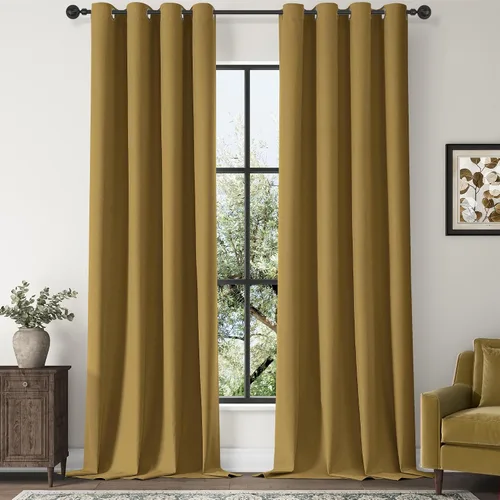 Miniatura 26 de ChrisDowa Cortinas 100% Opacas de Abedul Sólido de 45 Pulgadas de Largo, 2 Paneles para Dormitorio y Sala de Estar, Estilo Granja Oscurecedoras
