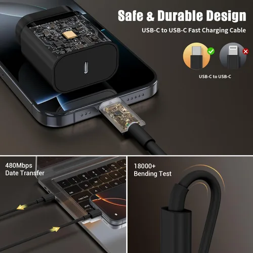 Miniatura 5 de Cargador de Bloque USB C de carga rápida para iPhone 17 16 Pro Max, cargadores USB-C de 30 W con cable largo de carga rápida tipo C de 3/6/10 pies