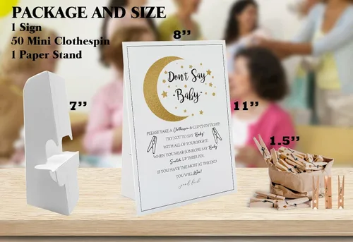 Miniatura 2 de Twinkle Little Star Don't Say Baby Game (1 letrero y 50 mini pinzas naturales para la ropa), juego Don't Say Baby Shower, decoraciones para baby