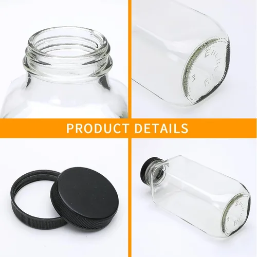 Miniatura 3 de Botellas de agua vintage, botellas de vidrio de 16 onzas, bebidas cuadradas de 16.9 fl oz con tapas para kombucha, té, bebidas caseras de vidrio