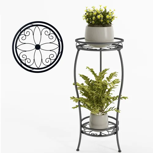 Soporte para plantas para interiores y exteriores, soporte alto de metal negro resistente a la corrosión para plantas, 2 niveles de 27.1 pulgadas,