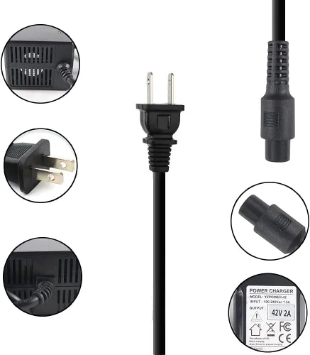 Miniatura 7 de Cargador adaptador de batería de litio de 42V 2A con fuente de alimentación de conector en línea de 3 clavijas para batería de litio 42V