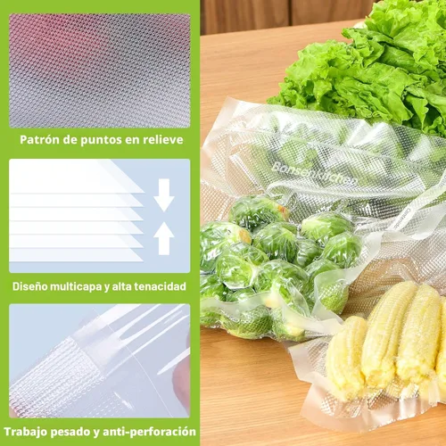 Miniatura 5 de Bolsas de sellado al vacío Bonsenkitchen, 6 paquetes de 3 rollos de 27,94 cm x 6,10 m + 3 rollos de 20,32 cm x 6,10 m, rollos de bolsas de grado