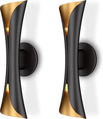 Miniatura 12 de Tubicen Apliques de pared negros y dorados modernos para interiores, iluminación de pared regulable, luces cableadas de 15.7 pulgadas de alto, Negro