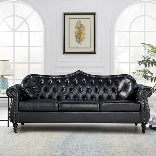 AVZEAR 82" Sofá de tres plazas de cuero, sofá Chesterfield, sofá tapizado en PU de estilo moderno de mediados de siglo, sofá de sala de estar con