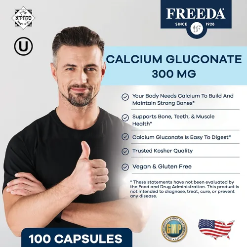 Miniatura 2 de Freeda Gluconato de calcio - Suplemento de calcio vegano Kosher - Fácil de digerir y absorber - Apoya la fuerza ósea - Calcio puro sin vitamina D
