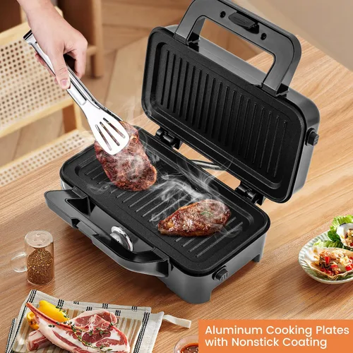 Miniatura 2 de BECOMFORT Máquina de gofres 3 en 1, prensa de sándwich con 3 placas antiadherentes extraíbles, luces indicadoras, mango de tacto frío, sandwich