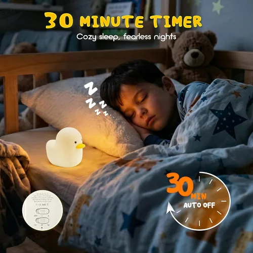 Miniatura 5 de UNEEDE Luz Nocturna LED Benson, Linda Luz Nocturna de Animal Pato de Silicona para Guardería Lámpara de Mesa Recargable Lámpara de Mesita de Noche