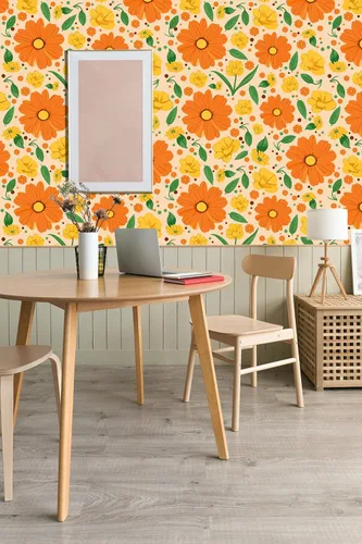 Miniatura 2 de Papel tapiz floral vintage para despegar y pegar, flores amarillas brillantes, autoadhesivas, removibles, adhesivos de pared para gabinetes