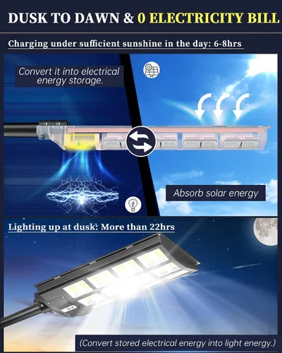 Miniatura 2 de Gefolly SL-6000W Luz de Calle Solar para Exteriores, Luz de Estacionamiento Comercial de Ángulo Amplio 600000 lm, del Atardecer al Amanecer, 6500 K