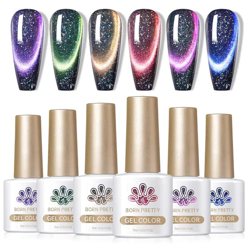 Miniatura 20 de Born Pretty - Esmalte de uñas en gel magnético Cat, set de esmalte de uñas de gel brillante retro magnético de 6 colores, kit de esmalte de uñas Oda