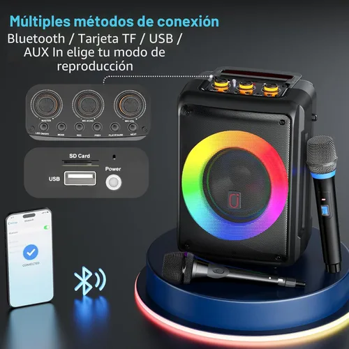 Miniatura 4 de Máquina de karaoke HWWR con 2 micrófonos, altavoz Bluetooth portátil para adultos, altavoz para fiestas en casa con luz DJ para exteriores, eventos