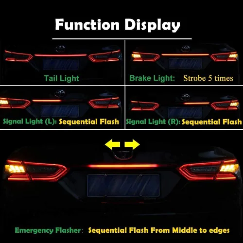 Miniatura 6 de Lente ahumada Lámpara de señal de giro secuencial dinámica LED DRL Luz de freno trasera trasera Barra de maletero compatible con Toyota Camry 2018