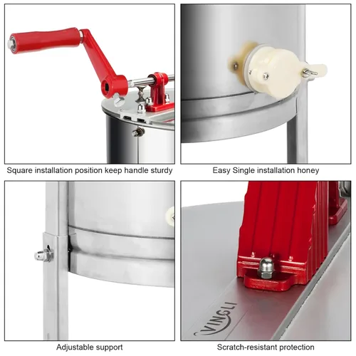 Miniatura 9 de VINGLI Extractor Manual de Miel de 2 Marcos, Separador, Tambor Giratorio de Panal de Acero Inoxidable de Grado Alimenticio, Manivela Manual