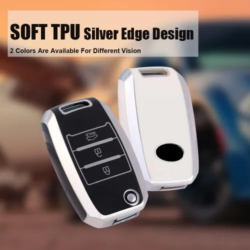 Miniatura 4 de ontto Funda para llavero de 3 botones con llavero compatible con Kia Flip Remote Key Holder para Rio Soul Forte Optima Carens Beige, Beige (3 btn))