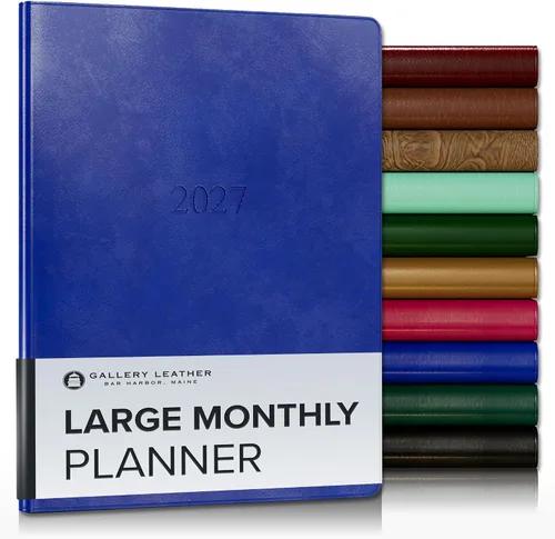 Miniatura 24 de Gallery Leather Agenda Mensual Grande 2025-2026, Elegantemente Encuadernada Planificador de Calendario y Cuaderno con Elegantes Bordes Dorados, 18