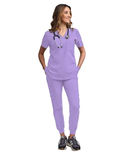 Miniatura 100 de Green Town Conjunto de ropa quirúrgica para mujer, pantalón deportivo y parte superior con cuello en V, 5 bolsillos, cintura de yoga, uniforme