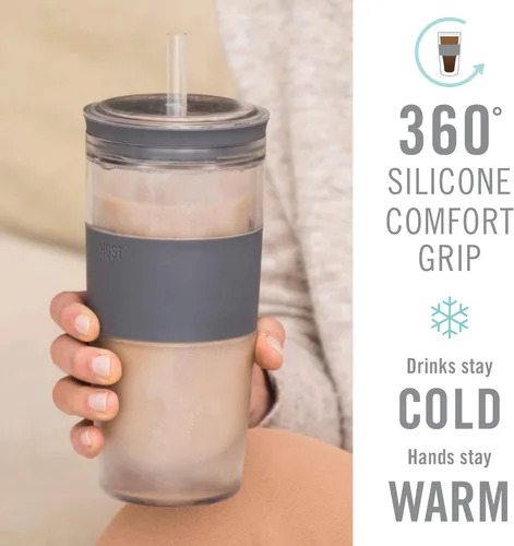 Miniatura 3 de HOST Vaso enfriador de bebidas congelables con aislamiento de doble pared con vasos de gel de congelación para vino tinto y blanco, popote y tapa