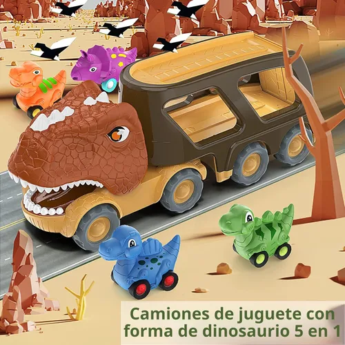 Miniatura 2 de Veslier Juego de camiones de dinosaurios para niños de 2, 3, 4, 5 años, camión transportador de fricción con 4 paquetes de pequeños coches