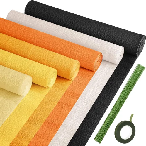 Miniatura 20 de Gersoniel 57 piezas de papel crepé de flores de bricolaje, 6 rollos de hojas de papel crepé de 1.58 onzas, 50 piezas de alambre de hierro floral