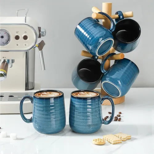 Miniatura 4 de Juego de 6 tazas de café de porcelana Hasense, juego de 6 tazas de café de cerámica grandes de 15 onzas con asa para café con leche, té, cacao